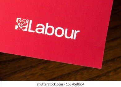 London, UK - December 12th 2019: Close-up Of The Labour Party Logo On A Labour Party Election Campaign Leaflet.  