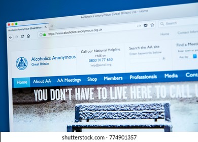 LONDON, UK  DECEMBER 14TH 2017: The Official Website For Alcoholics Anonymous -the International Mutual Aid Fellowship To Help Alcoholics Stay Sober And Achieve Sobriety, On 14th December 2017.