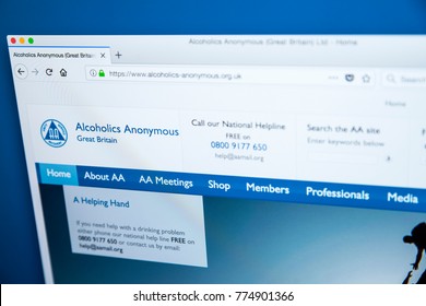 LONDON, UK  DECEMBER 14TH 2017: The Official Website For Alcoholics Anonymous -the International Mutual Aid Fellowship To Help Alcoholics Stay Sober And Achieve Sobriety, On 14th December 2017.