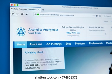 LONDON, UK  DECEMBER 14TH 2017: The Official Website For Alcoholics Anonymous -the International Mutual Aid Fellowship To Help Alcoholics Stay Sober And Achieve Sobriety, On 14th December 2017.