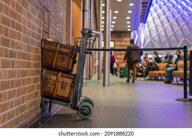 London, UK, December 15, 2021. Platform 9 to Hogwarts Express at King Cross Station