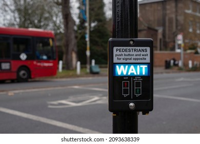 London, UK - December 19th, 2021: Wait Sign On A Pedestrian Traffic Light In 