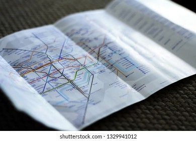 LONDON, UK - DECEMBER 2018: Underground metro map flayer of London subway