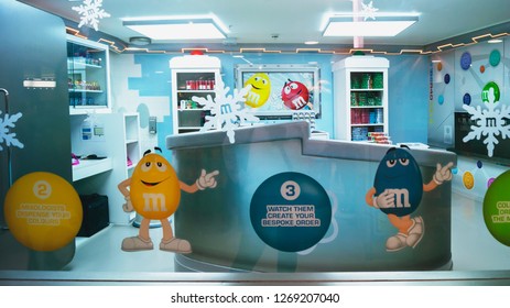 London,  UK - December 21, 2015 : M & M's Chocolate World In The MIX LAB Deployment Of M & M Chocolate Lab. 
M&M Store, With Its Four Floors And Approximately 3,250 Square Meters, This Is The Largest 