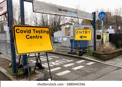 London, UK - December 22 2020: Lewisham Covid Testing Centre Entrance On Molesworth Street, In Former Car Park.