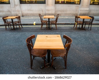 London UK. December 6th 2020: Restaurant Dining Tables And Chairs In The Middle Of The Street. Social Distancing Measures To Dine And Eat Out. Upper James Street, During Covid-19, Coronavirus Pandemic