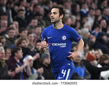 LONDON, UK - Decemebr 5, 2017: Cesc Fabregas Pictured During The UEFA Champions League Group C Game Between Chelsea FC And Atletico Madrid At Stamford Bridge Stadium.