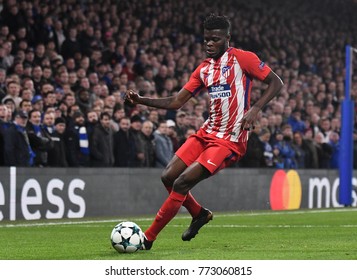 LONDON, UK - Decemebr 5, 2017: Thomas Partey Pictured During The UEFA Champions League Group C Game Between Chelsea FC And Atletico Madrid At Stamford Bridge Stadium.