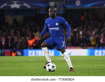 LONDON, UK - Decemebr 5, 2017: N'Golo Kante Pictured During The UEFA Champions League Group C Game Between Chelsea FC And Atletico Madrid At Stamford Bridge Stadium.