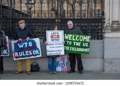 London, UK, England - January 28 2019:Pro-Brexit Protesters Outside The  Parliament In Westminster, London.WTO Protests. British Citizens Against EU