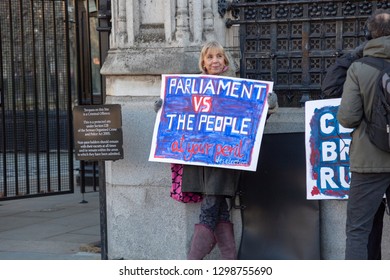 London, UK, England - January 28 2019:Pro-Brexit Protesters Outside The  Parliament In Westminster, London.WTO Protests. British Citizens Against EU