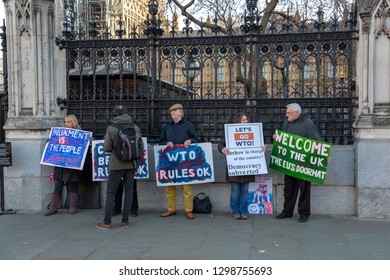 London, UK, England - January 28 2019:Pro-Brexit Protesters Outside The  Parliament In Westminster, London.WTO Protests. British Citizens Against EU