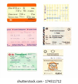 LONDON, UK - FEBRUARY 01, 2014: Illustrative editorial British and German public transport tickets for train bus and subway