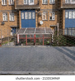 London, UK. February 13th 2017. Self-made Greenhouse Seen In A Small Back Garden, Turned Into A Vegetable Plot, In The Centre Of London.