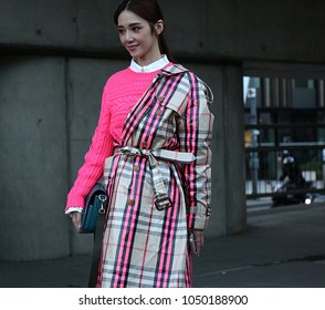 LONDON, UK- February 17 2018: Woman On The Street During The London Fashion Week