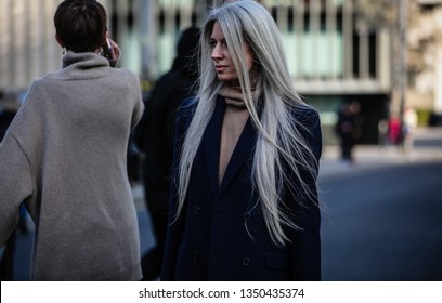 LONDON, UK- February 17 2019: Sarah Harris  On The Street During The London Fashion Week.