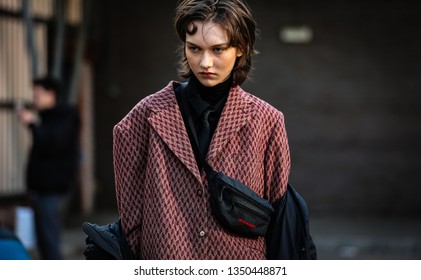 LONDON, UK- February 17 2019: Sofia Steinberg  On The Street During The London Fashion Week.