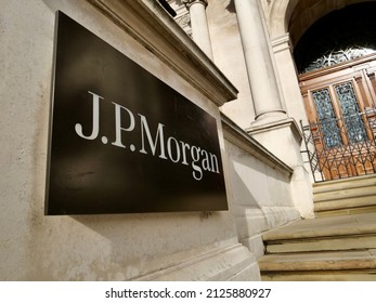 London, UK- February 17, 2022: The branch office of J.P. Morgan UK in London. J.P.Morgan is an American multinational investment bank and financial services holding company.