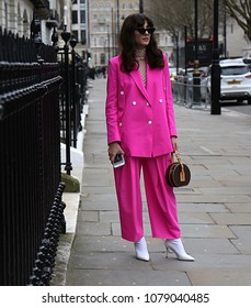LONDON, UK- February 18 2018: Eleonora Carisi on the street during the London Fashion Week