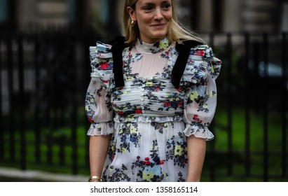 LONDON, UK- February 18 2019: Kate Foley Osterweis On The Street During The London Fashion Week.