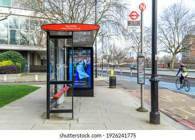 London, UK - February 20 2021: Pimlico Bus Shelter, Clap The NHS Ad,  London