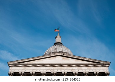 London, UK - February 2022: UCL University College London Main Building Tympanum And Entablature