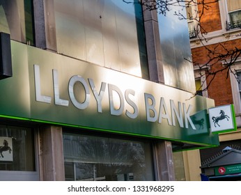 London, UK - February 22 2019: The Lloyds Bank Logo Outside One Of Their Store In Oxford Street, London.