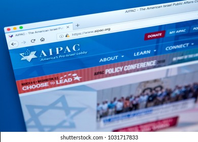 LONDON, UK - FEBRUARY 22ND 2018: The Homepage Of The Official Website For The American Israel Public Affairs Committee - A Lobbying Group That Advocates Pro-Israel Policies, On 22nd February 2018.