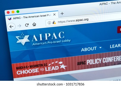 LONDON, UK - FEBRUARY 22ND 2018: The Homepage Of The Official Website For The American Israel Public Affairs Committee - A Lobbying Group That Advocates Pro-Israel Policies, On 22nd February 2018.