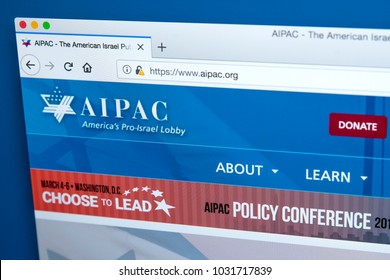 LONDON, UK - FEBRUARY 22ND 2018: The Homepage Of The Official Website For The American Israel Public Affairs Committee - A Lobbying Group That Advocates Pro-Israel Policies, On 22nd February 2018.