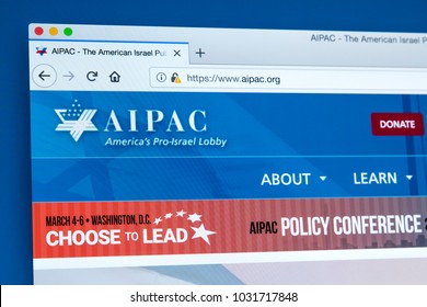 LONDON, UK - FEBRUARY 22ND 2018: The Homepage Of The Official Website For The American Israel Public Affairs Committee - A Lobbying Group That Advocates Pro-Israel Policies, On 22nd February 2018.