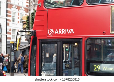 London / UK - February 22nd 2020 - Arriva Logo On The Side Of A Red London Bus