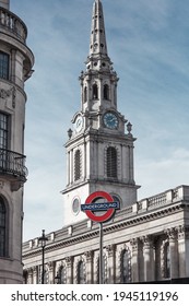 London, UK - February 23, 2021: Delfin English School At Charing Cross And Street View During Covid National Lockdown. Covid Restrictions, Social Distancing. 