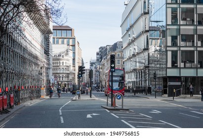 London, UK - February 23, 2021: St. Paul's Church Yard Street In The City Of London During National Lockdown. Covid Restrictions, Social Distancing. 