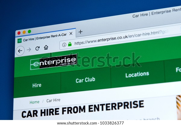 LONDON, UK - FEBRUARY 24TH 2018: The homepage of\
the official website for Enetrprise - the American car rental\
company, on 24th February\
2018.