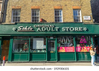 London, UK - February 27 2021: Soho's Original Adult Book Store, Brewer Street, Soho, London