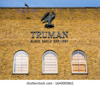 London, UK - February 5th 2020: A Sign On The Facade Of The Truman Black Eagle Brewery, Located On Brick Lane In The East End Of London, UK. 