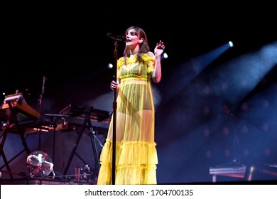 London, UK -  February 7th 2019: Chvrches ( Lauren Mayberry, Iain Cook& Martin Doherty) Performing At The London Alexandra Palace