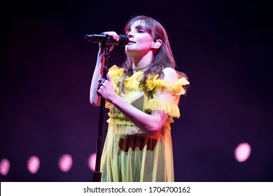 London, UK -  February 7th 2019: Chvrches ( Lauren Mayberry, Iain Cook& Martin Doherty) Performing At The London Alexandra Palace