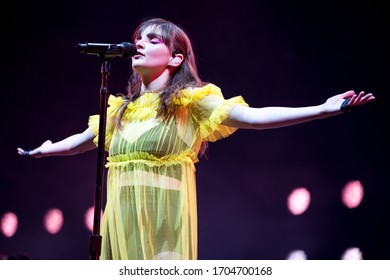 London, UK -  February 7th 2019: Chvrches ( Lauren Mayberry, Iain Cook& Martin Doherty) Performing At The London Alexandra Palace