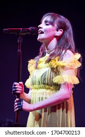 London, UK -  February 7th 2019: Chvrches ( Lauren Mayberry, Iain Cook& Martin Doherty) Performing At The London Alexandra Palace