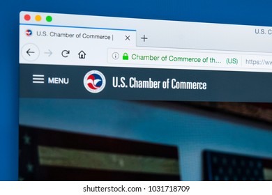 LONDON, UK - FEBRUARY 8TH 2018: The Homepage Of The Website For The US Chamber Of Commerce - A Business-oriented American Lobbying Group, On 8th February 2018.