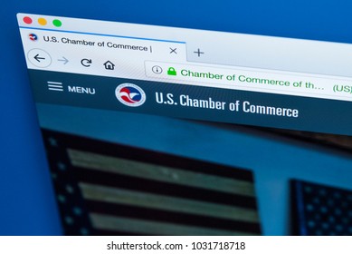 LONDON, UK - FEBRUARY 8TH 2018: The Homepage Of The Website For The US Chamber Of Commerce - A Business-oriented American Lobbying Group, On 8th February 2018.