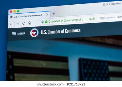 LONDON, UK - FEBRUARY 8TH 2018: The Homepage Of The Website For The US Chamber Of Commerce - A Business-oriented American Lobbying Group, On 8th February 2018.