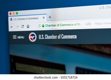 LONDON, UK - FEBRUARY 8TH 2018: The Homepage Of The Website For The US Chamber Of Commerce - A Business-oriented American Lobbying Group, On 8th February 2018.