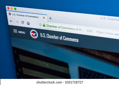 LONDON, UK - FEBRUARY 8TH 2018: The Homepage Of The Website For The US Chamber Of Commerce - A Business-oriented American Lobbying Group, On 8th February 2018.