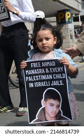 London UK Israel Embassy ,4 17 22   Prisoners Day Is Calling On The Injustice Carried Out On Palestinian Children Who Are Often Tried In Israel Defence Force,  Court Martial  