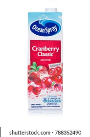 LONDON, UK - JANUARY 02, 2018: Pack Of Ocean Spray Brand  Cranberry Juice On White Background.