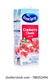 LONDON, UK - JANUARY 02, 2018: Pack Of Ocean Spray Brand  Cranberry Juice On White Background.