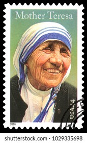 London, UK, January 15 2012 - Vintage 2010 United States Of America Cancelled Postage Stamp  Showing A Portrait Image Of  Mother Teresa